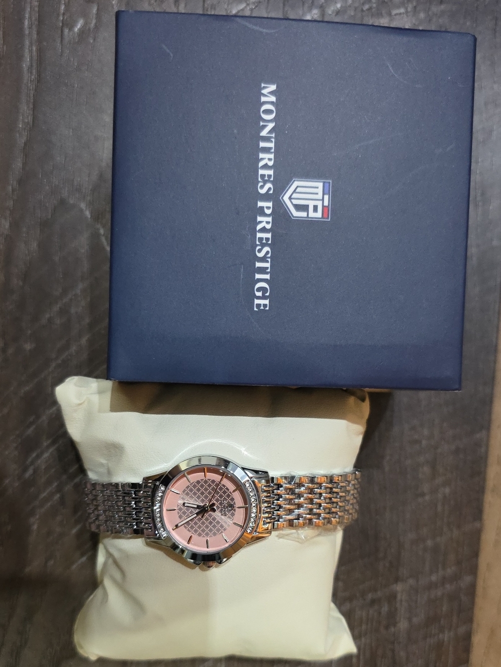 NIB Montres Prestige MPW-0218 Pink Dial Crystal Accent Watch